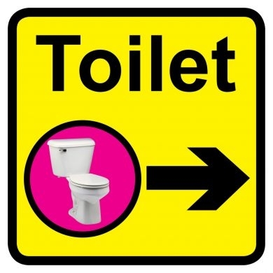 Toilet sign with right arrow - 300mm x 300mm